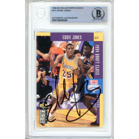 1994 Collectors Choice #415 — Eddie Jones LA Lakers Autographed Trading Card — Beckett Authentication