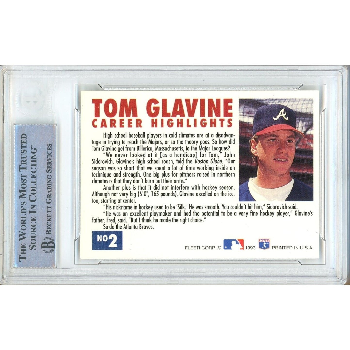 Tom Glavine Atlanta Braves Signed 1993 Fleer Baseball Card Beckett Authentic Auto Slab HOF