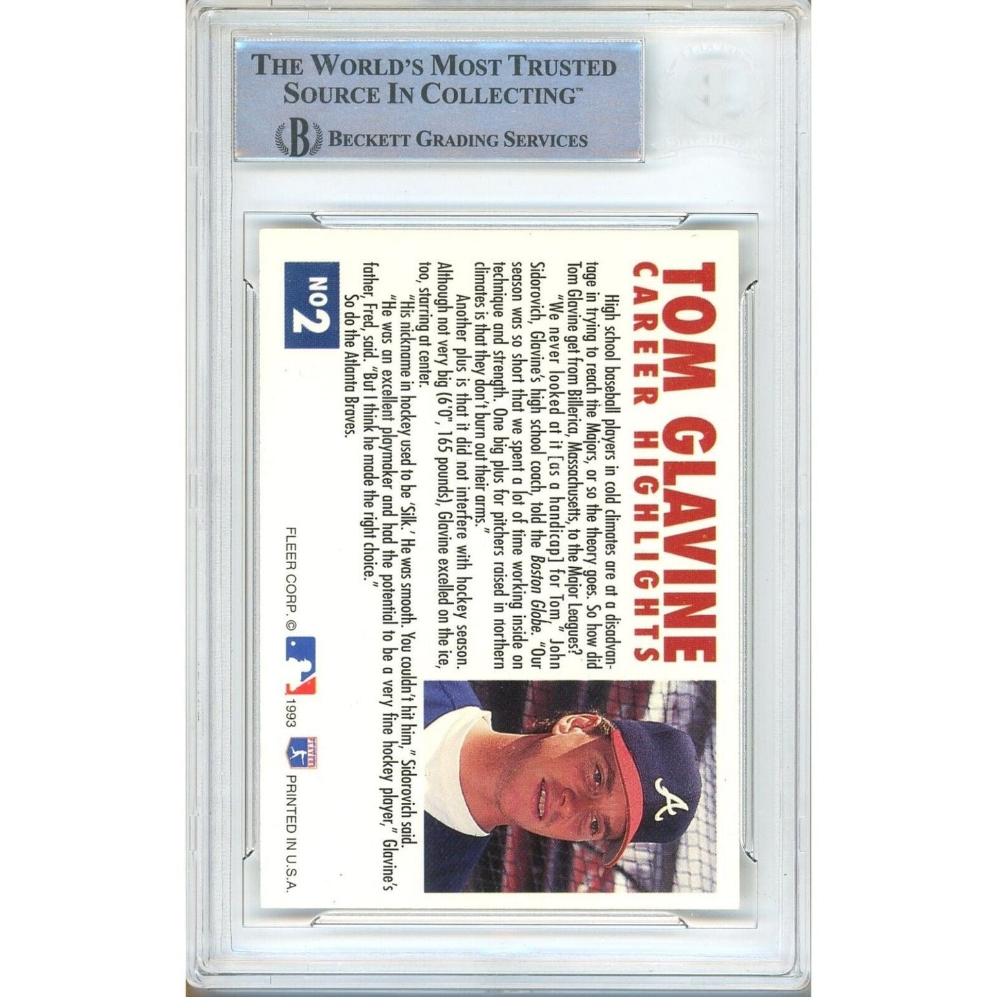 Tom Glavine Atlanta Braves Signed 1993 Fleer Baseball Card Beckett Authentic Auto Slab HOF