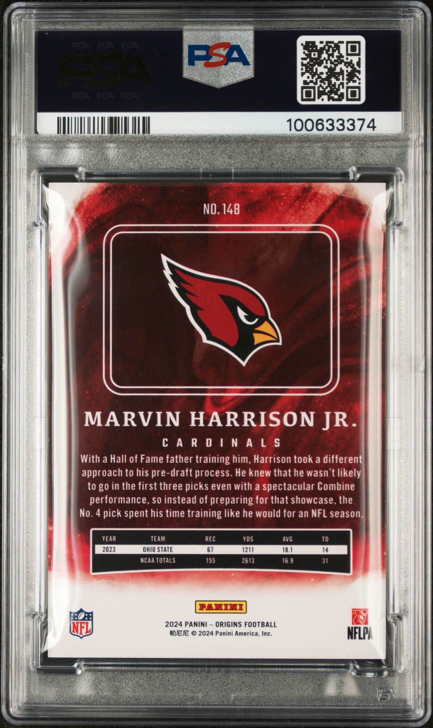 Graded 2024 Panini Origins Marvin Harrison Jr #148 Rookie RC Football Card PSA 10 Gem Mint