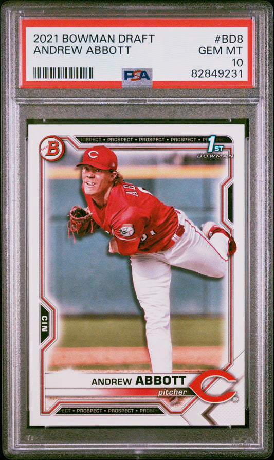 Graded 2021 Topps Bowman Draft Andrew Abbott #BD8 Rookie RC Baseball Card PSA 10 Gem Mint