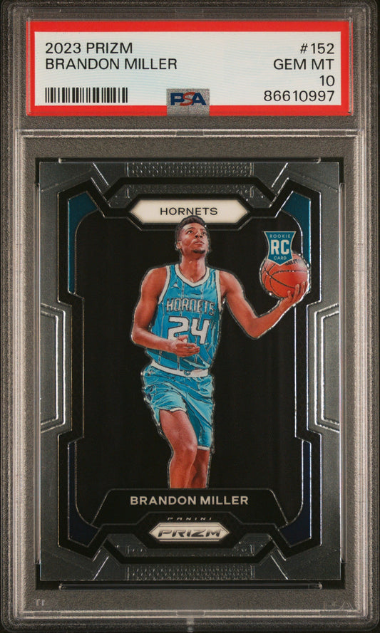 Graded 2023 Panini Prizm Brandon Miller #152 Rookie RC Basketball Card PSA 10 Gem Mint - Sport Cards
