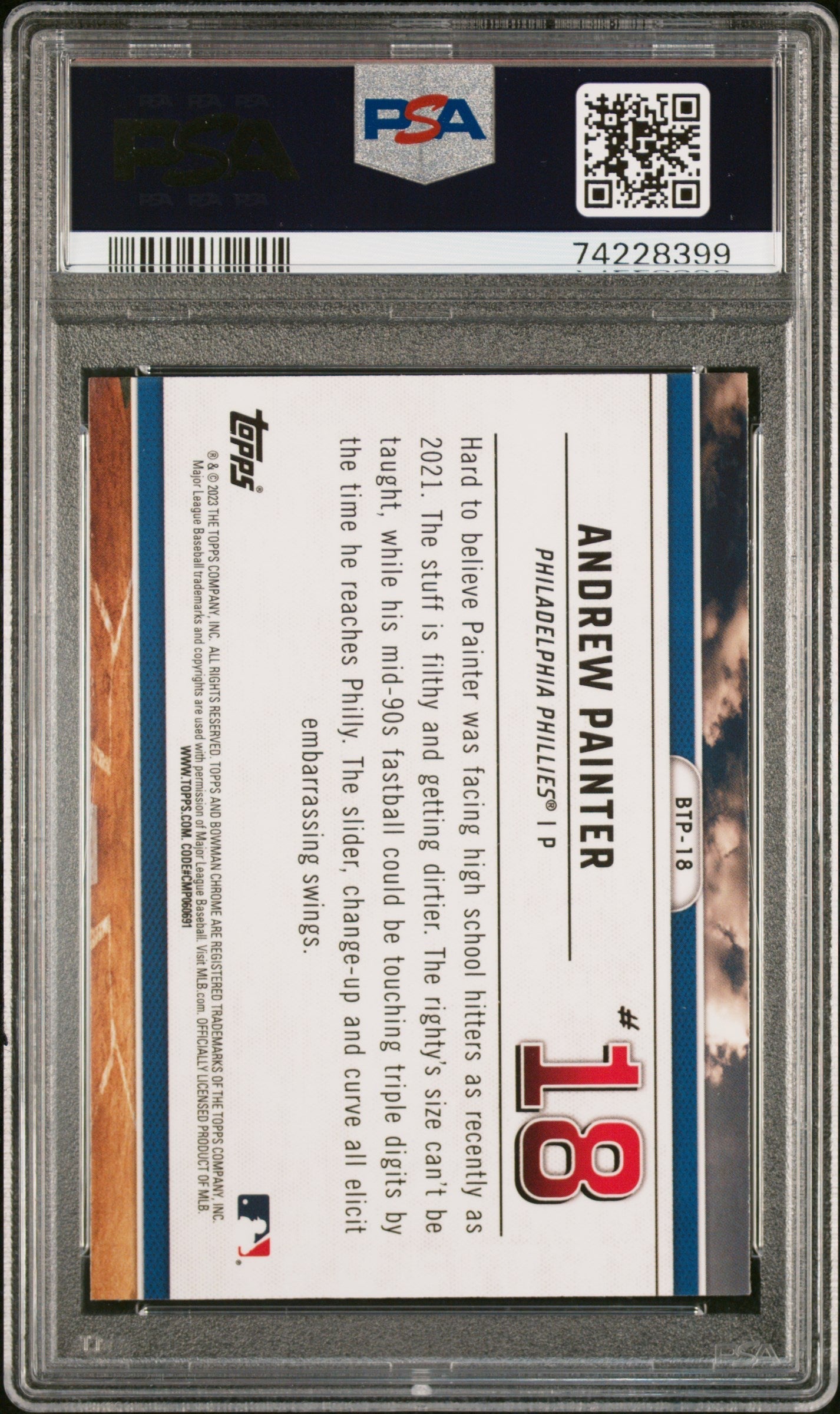 Graded 2023 Topps Bowman Andrew Painter #BTP18 Scouts Top 100 Rookie RC Baseball Card PSA 10 Gem Mint
