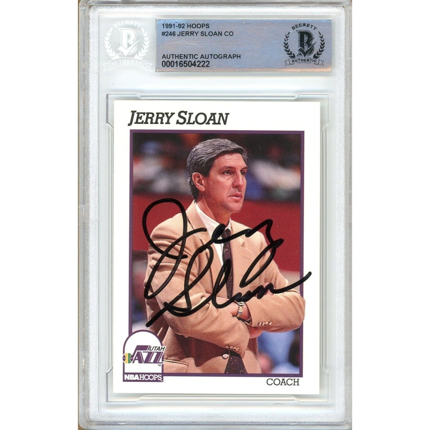 1991-92 Hoops — Jerry Sloan Utah Jazz Utah Jazz Autographed Trading Card — Beckett Authentication