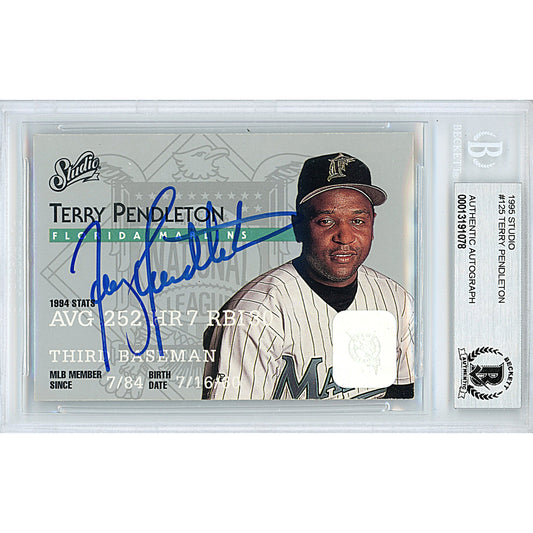 Terry Pendleton Signed Florida Marlins 1995 Studio Baseball Card Beckett Authentic Auto Slab