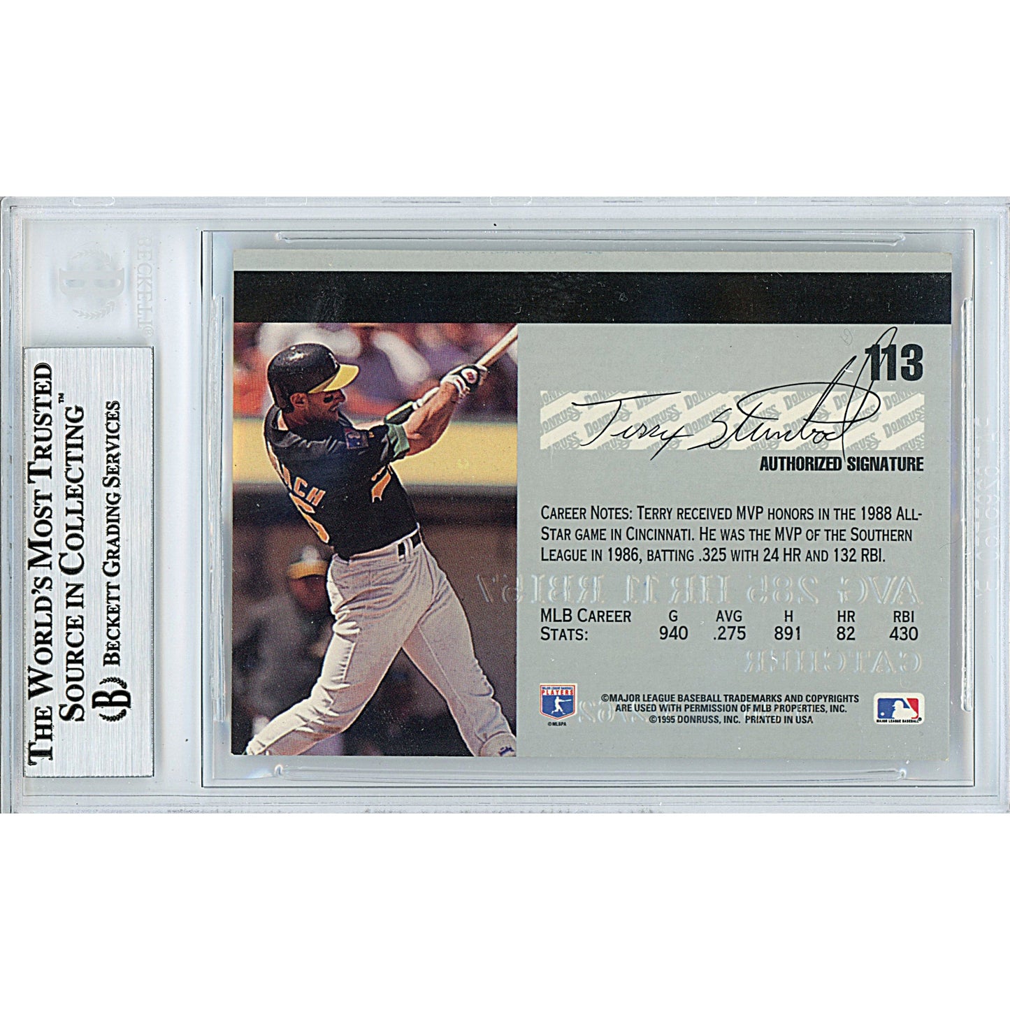 Terry Steinbach Signed Oakland Athletics 1995 Studio Baseball Card Beckett Auth Auto Slab