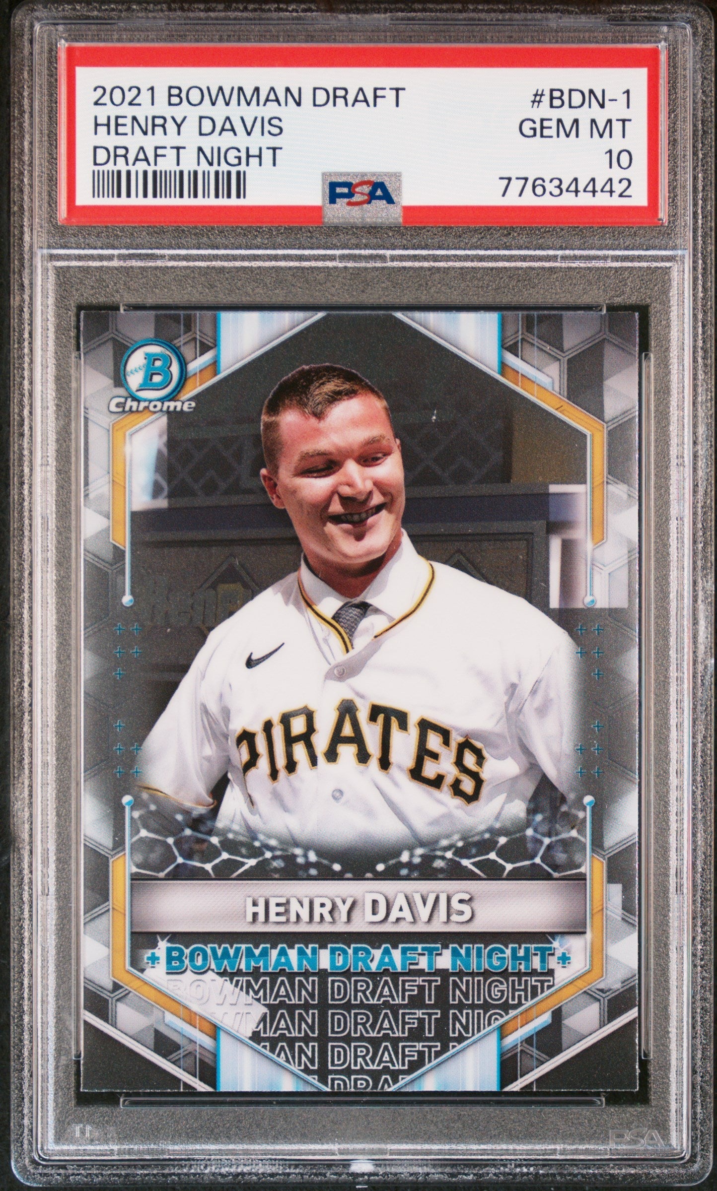Graded 2021 Topps Bowman Draft Henry Davis #BDN1 Draft Night Rookie RC Baseball Card PSA 10 Gem Mint