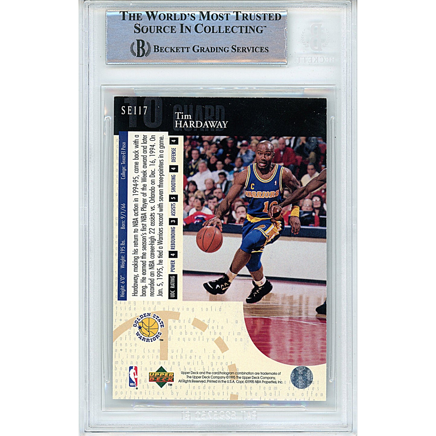 Tim Hardaway Signed Golden State Warriors 94-95 SE Upper Deck Basketball Card Beckett
