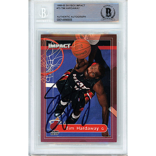 Tim Hardaway Signed Miami Heat 1999-00 Skybox Impact Basketball Card Beckett Slab