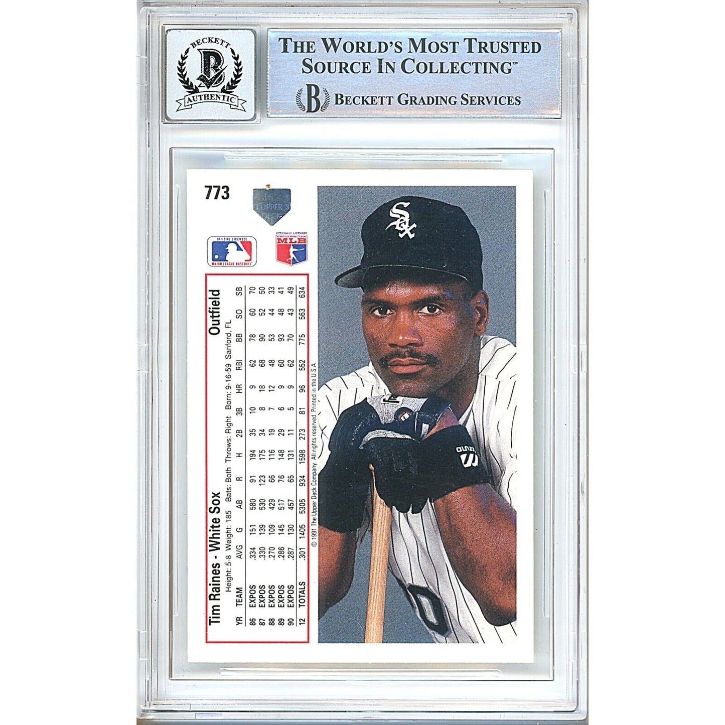 Tim Raines Chicago White Sox Signed 1991 Upper Deck Card BGS Auto 10 Graded Slab