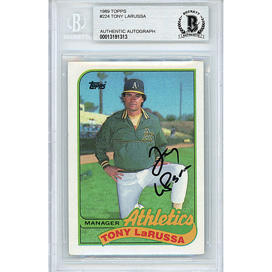 Tony LaRussa Signed Oakland Athletics 1989 Topps Baseball Card Beckett Auth Auto Slab