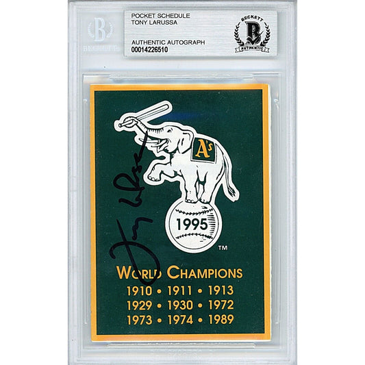 Tony LaRussa Oakland Athletics Signed 1995 Baseball Pocket Schedule Beckett Auth Auto