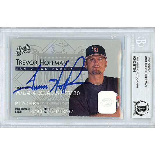 Trevor Hoffman Signed San Diego Padres 1995 Donruss Studio Baseball Card Beckett Slab