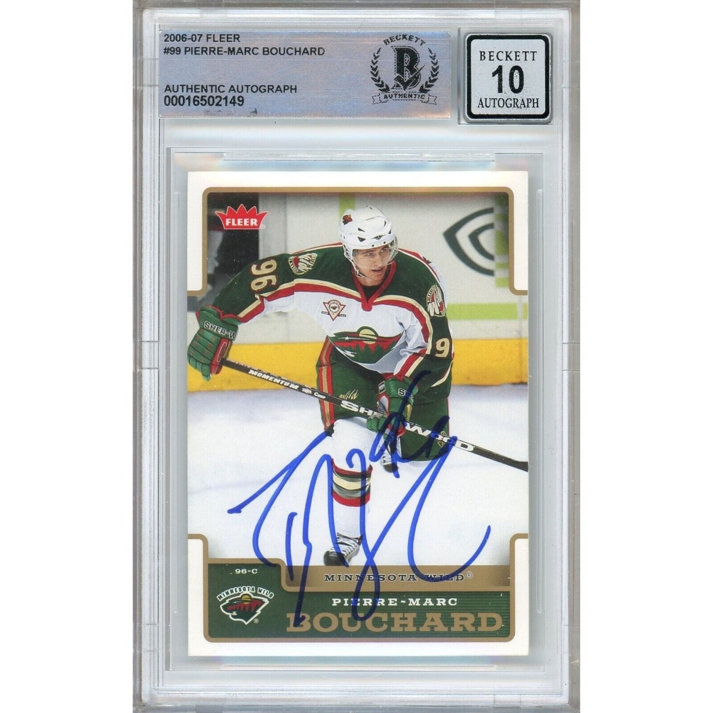Pierre-Marc Bouchard Minnesota Wild Signed 2006 Fleer Hockey Card BGS Auto 10 Graded