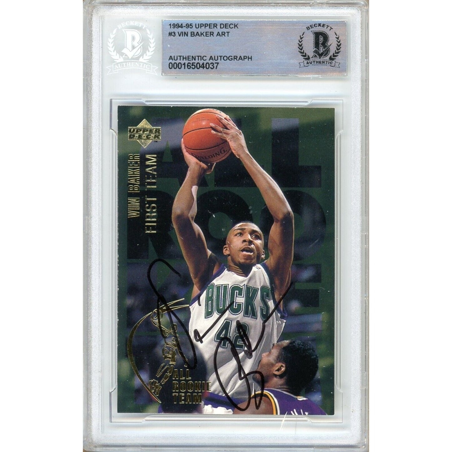 Vin Baker Milwaukee Bucks Signed 1994-95 Upper Deck Basketball Card Beckett Auth Auto