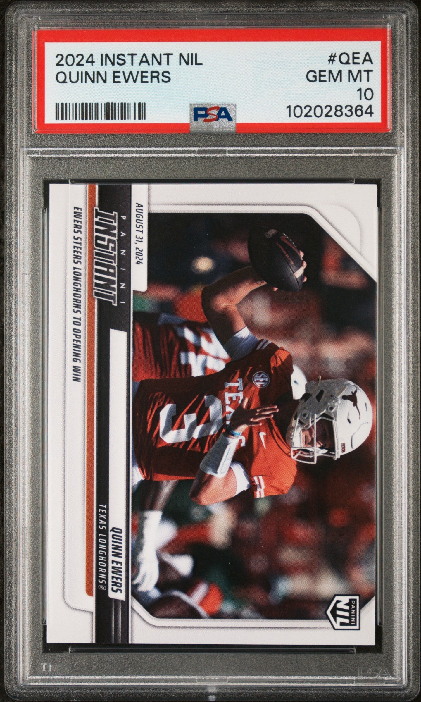 Graded 2024 Panini Instant NIL Quinn Ewers #QEA Rookie RC Football Card PSA 10 Gem Mint