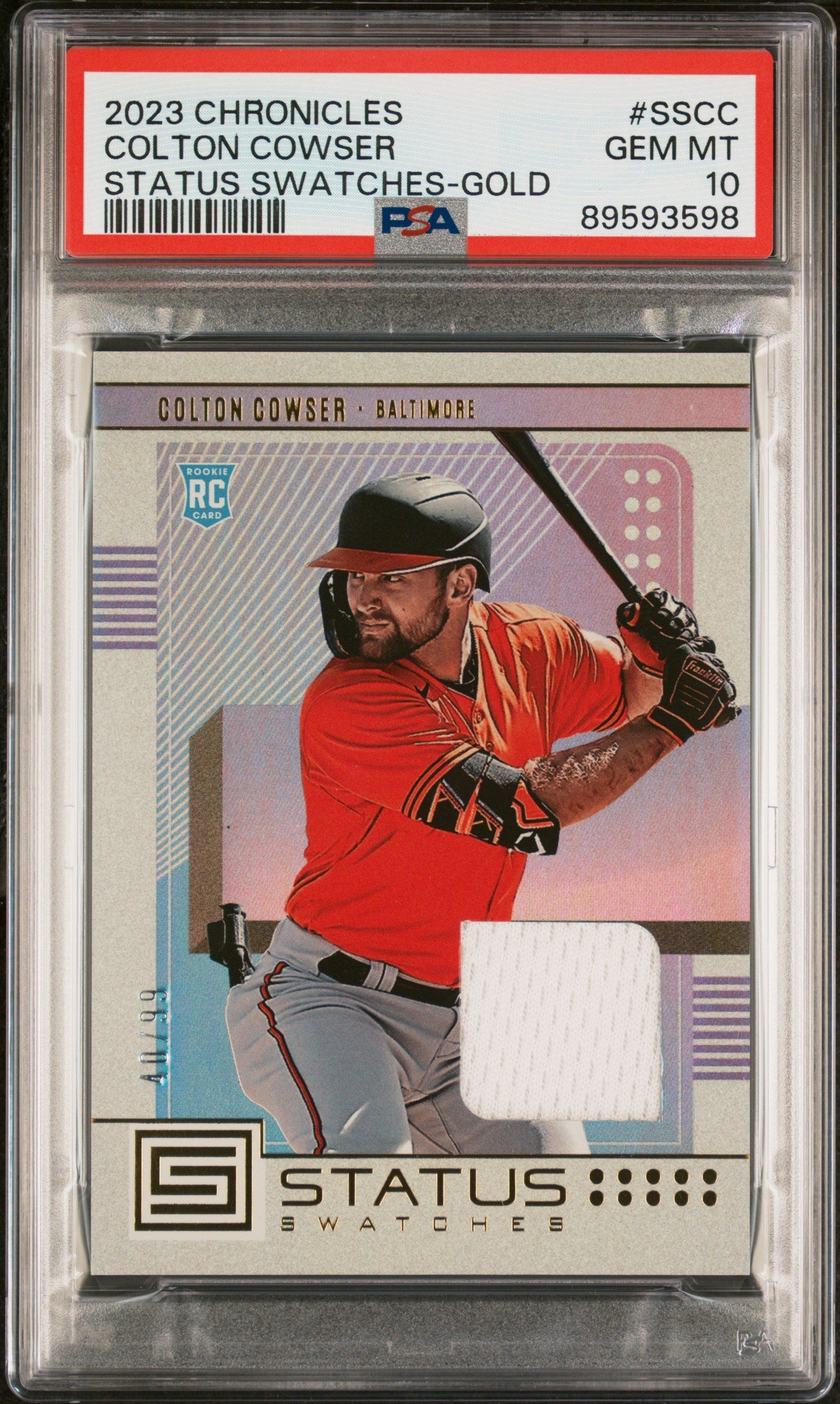 Graded 2023 Panini Chronicles Colton Cowser #SSCC Status Swatches Gold #/99 Rookie RC Baseball Card PSA 10 Gem Mint - Sport Cards