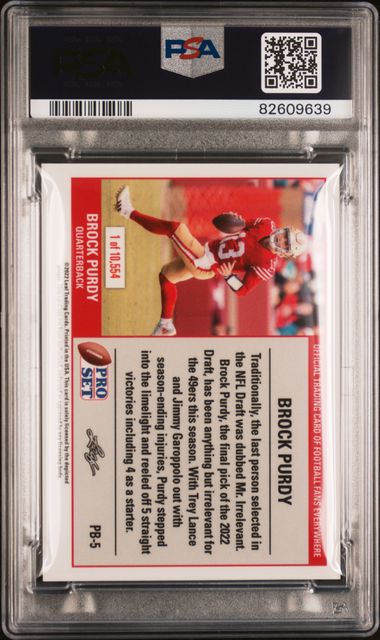 Graded 2022 Leaf Weekly Web Exclusive Brock Purdy #PB5 1989 Pro Set XRC Rookie RC Football Card PSA 10 Gem Mint