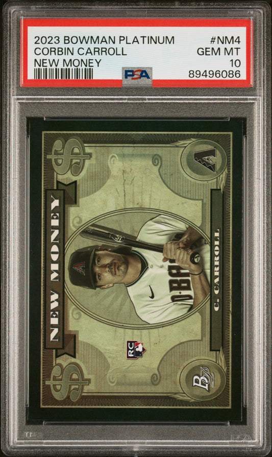 Graded 2023 Topps Bowman Platinum Corbin Carroll #NM4 New Money Rookie RC Baseball Card PSA 10 Gem Mint