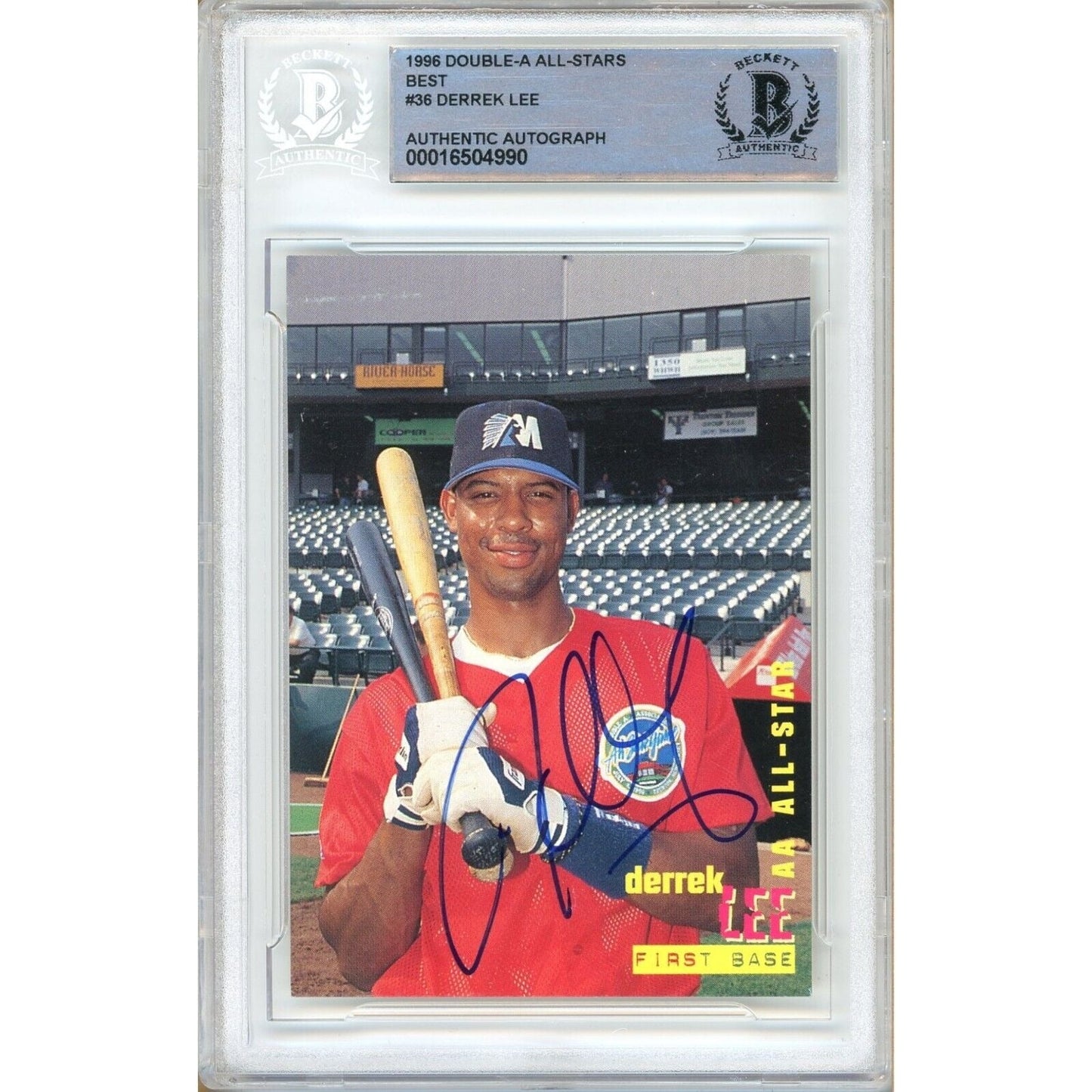 1996 Best AA All Stars #36 — Derrek Lee San Diego Padres Autographed Trading Card — Beckett Authentication