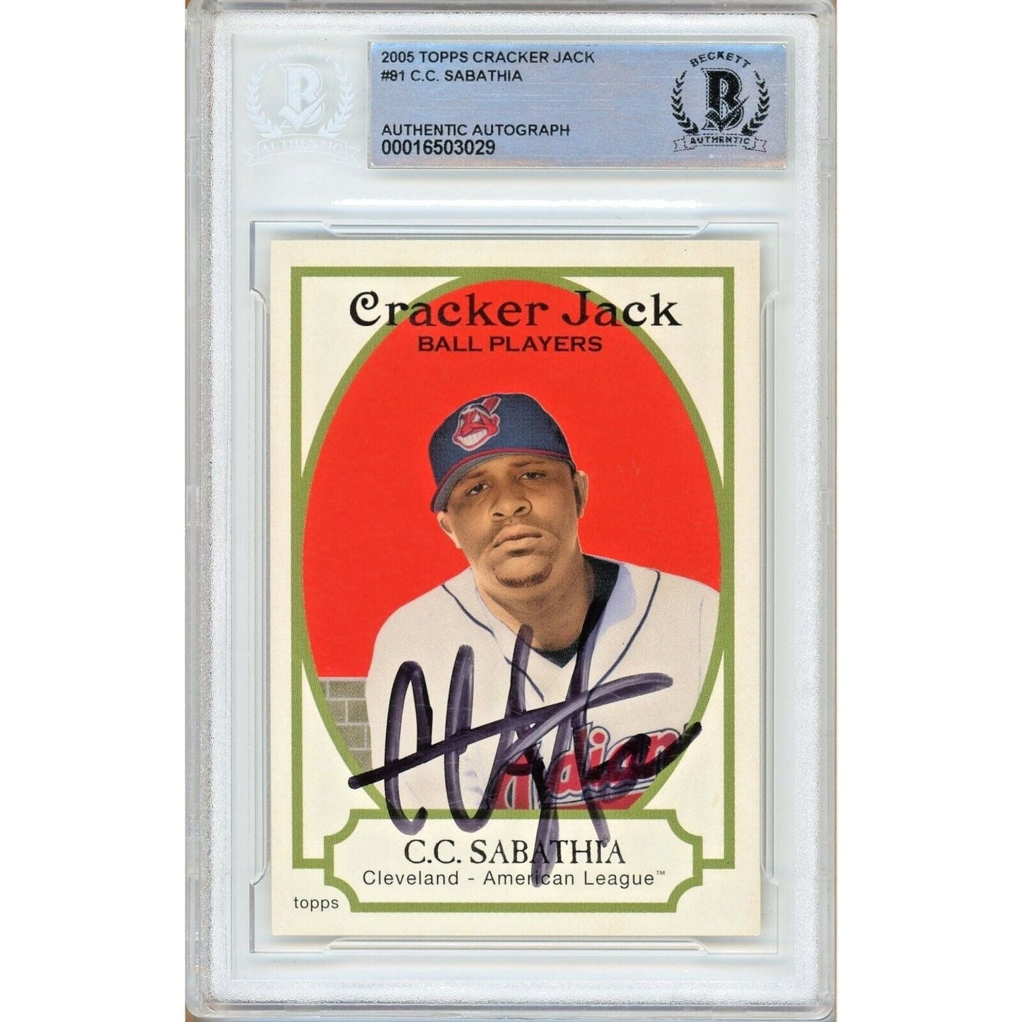 2005 Topps Cracker Jack #81 — CC Sabathia Cleveland Indians Autographed Trading Card — Beckett Authentication