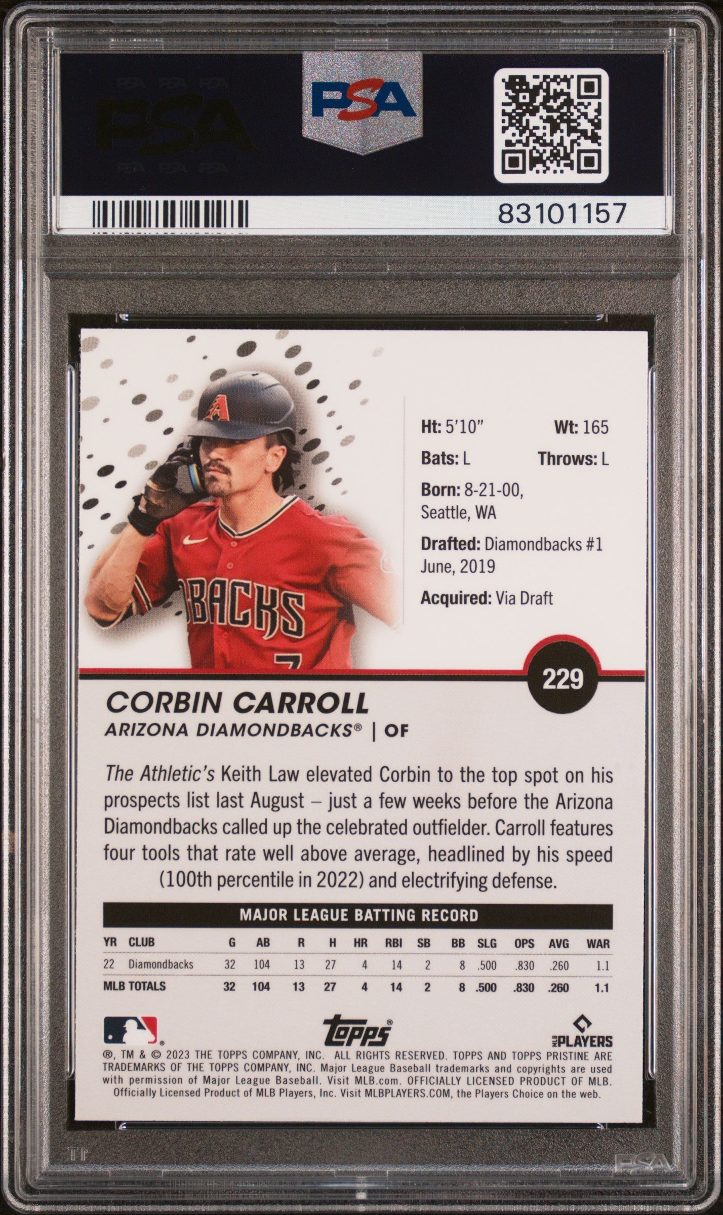 Graded 2023 Topps Pristine Corbin Carroll #229 Rookie RC Baseball Card PSA 10 Gem Mint