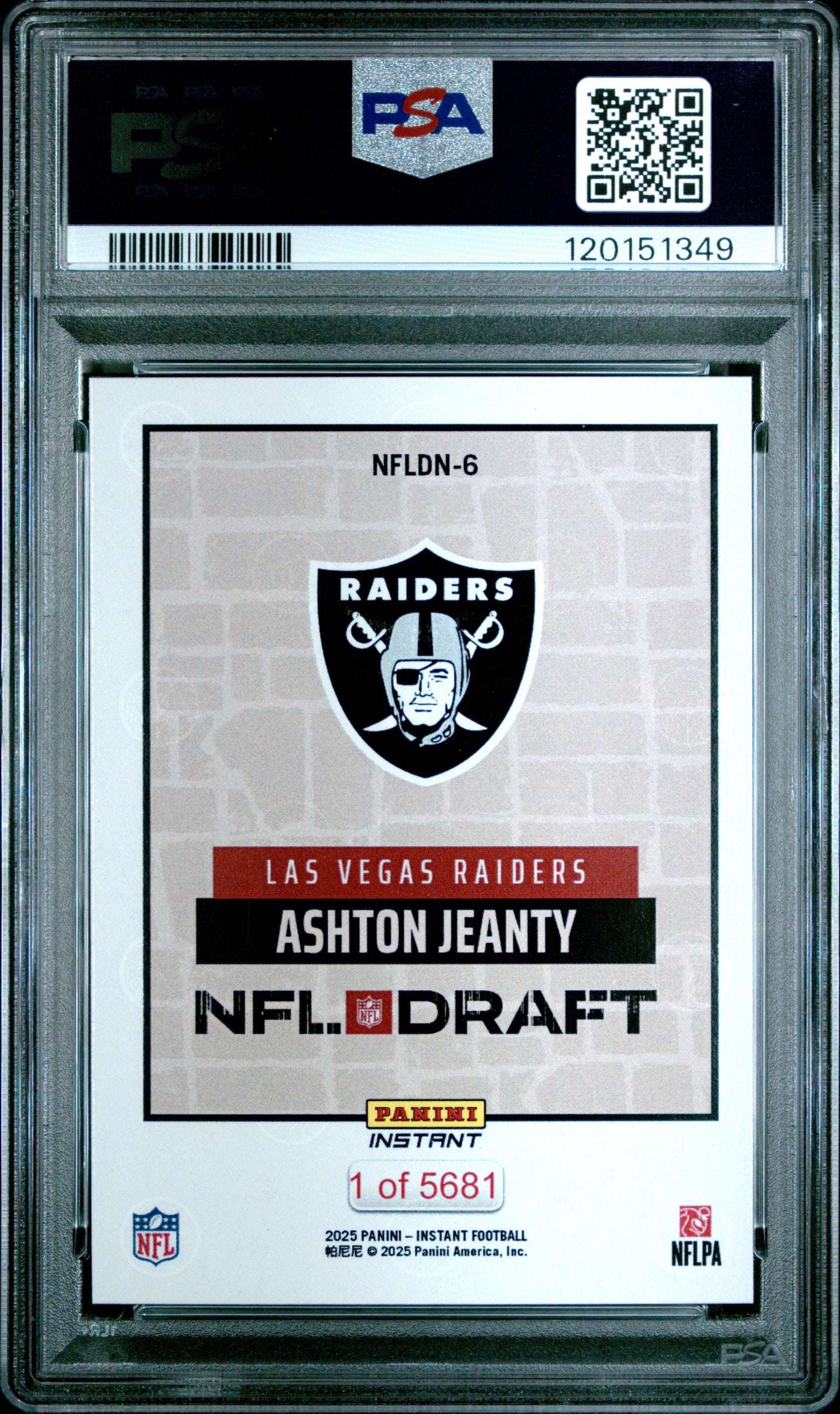 Graded 2025 Panini Instant Ashton Jeanty #NFLDN6 NFL Draft Night Rookie RC Football Card PSA 10 Gem Mint