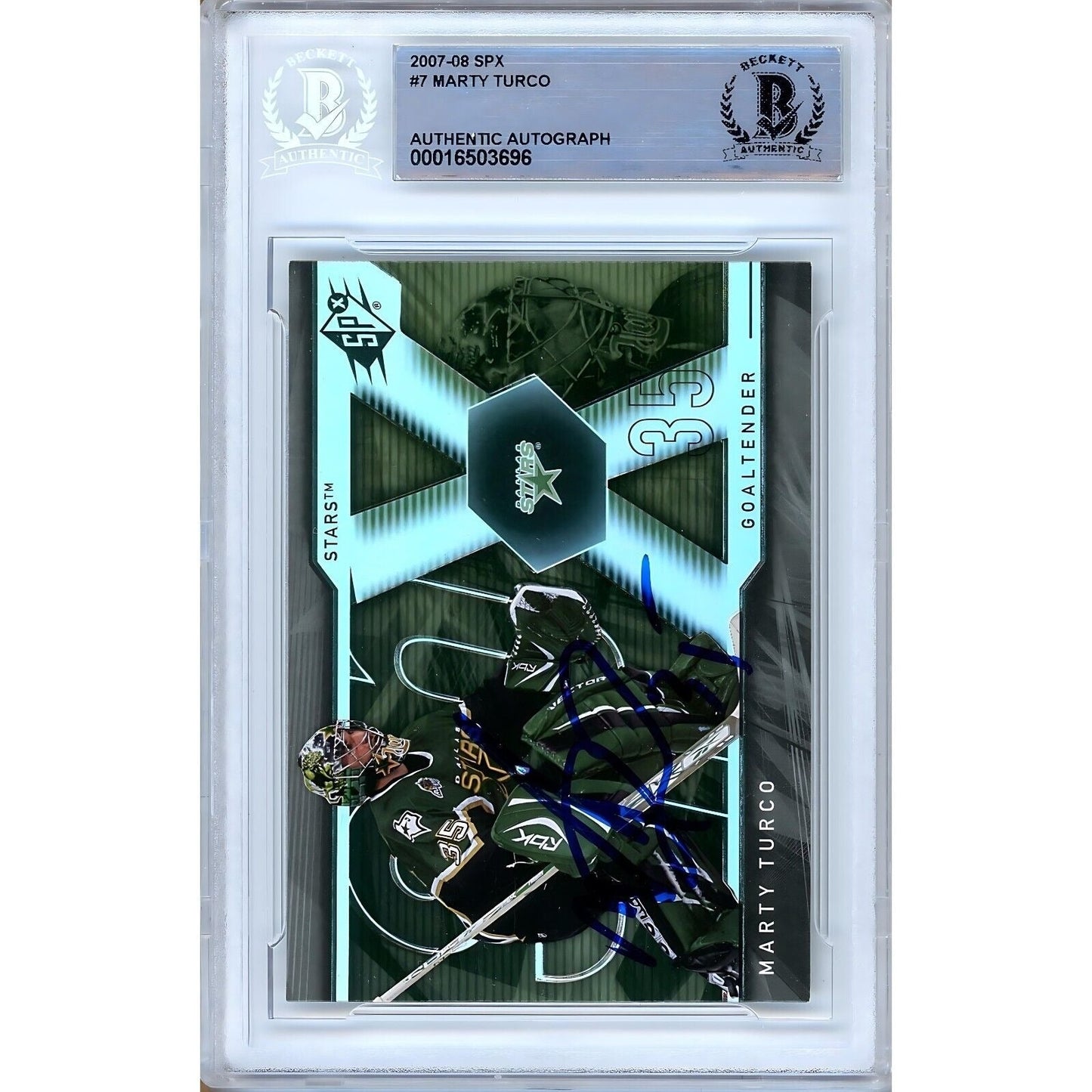 Marty Turco Dallas Stars Signed 2007-08 Upper Deck SPx Hockey Card BAS Auth Auto Slab