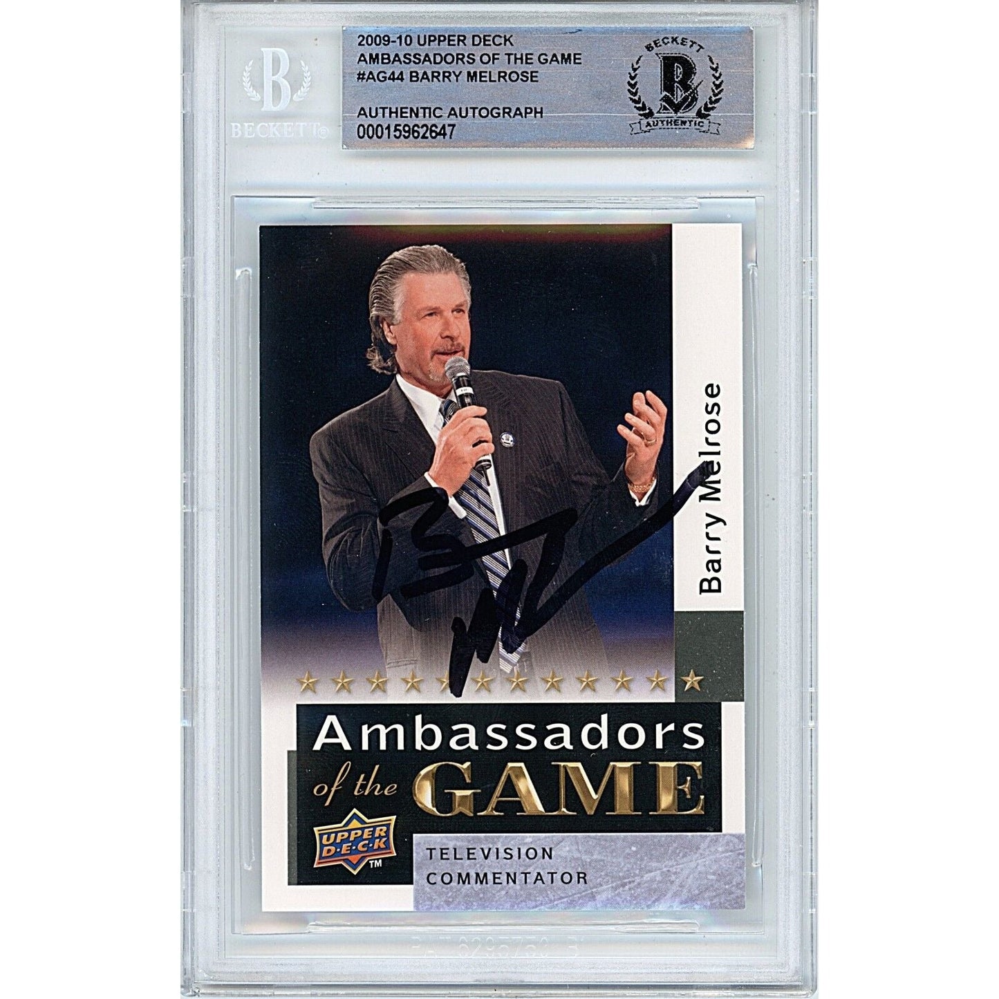 2009-10 Upper Deck Ambassadors of the Game #AG44— Barry Melrose ESPN Autographed Trading Card — Beckett Authentication