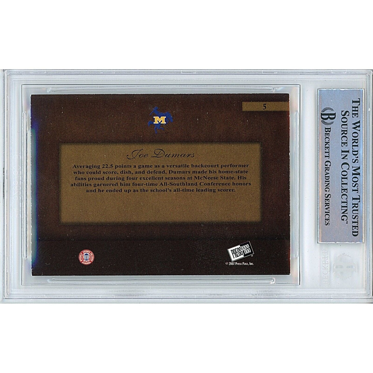 2007–08 #te — Joe Dumars Detroit Pistons Autographed Trading Card — Beckett Authentication