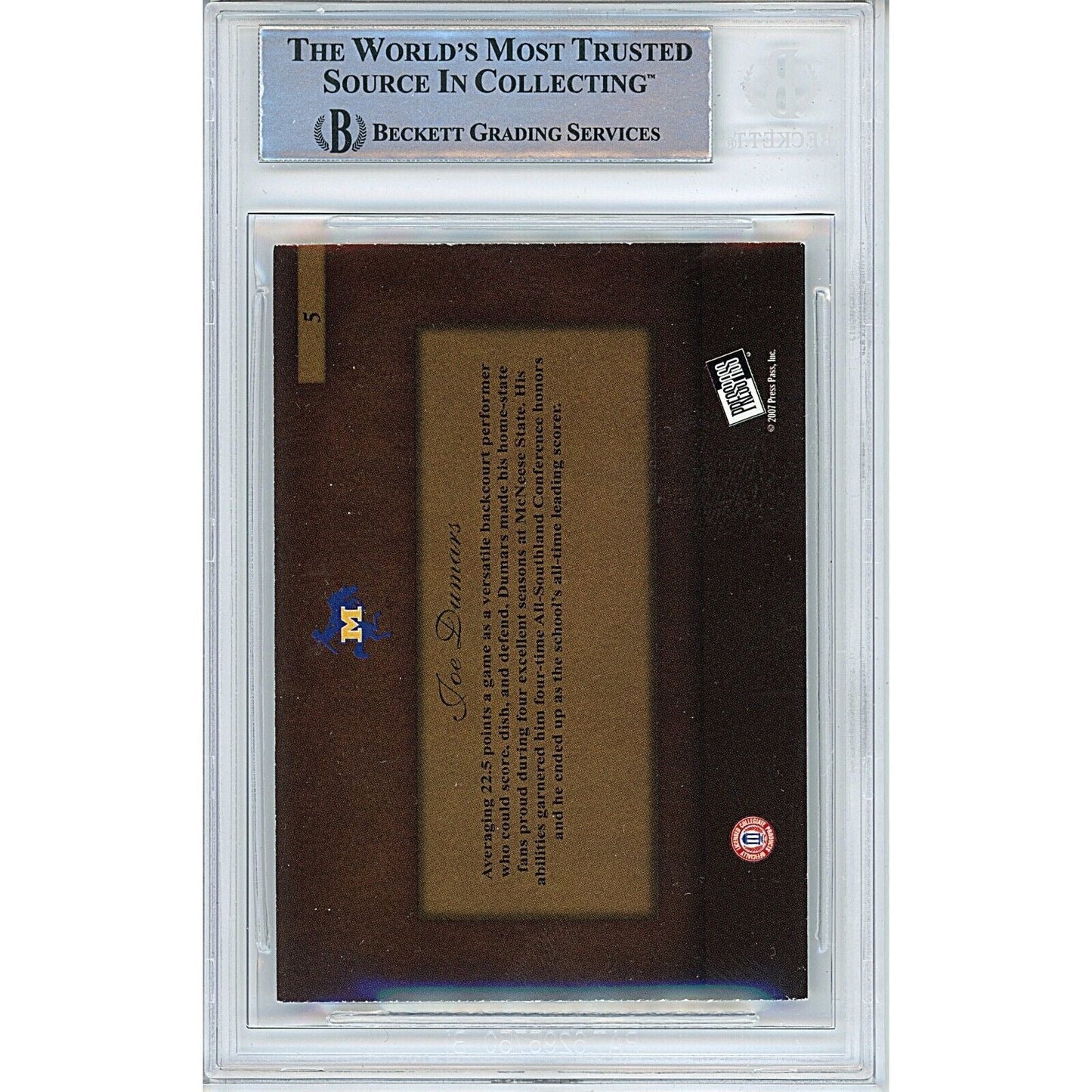 2007–08 #te — Joe Dumars Detroit Pistons Autographed Trading Card — Beckett Authentication