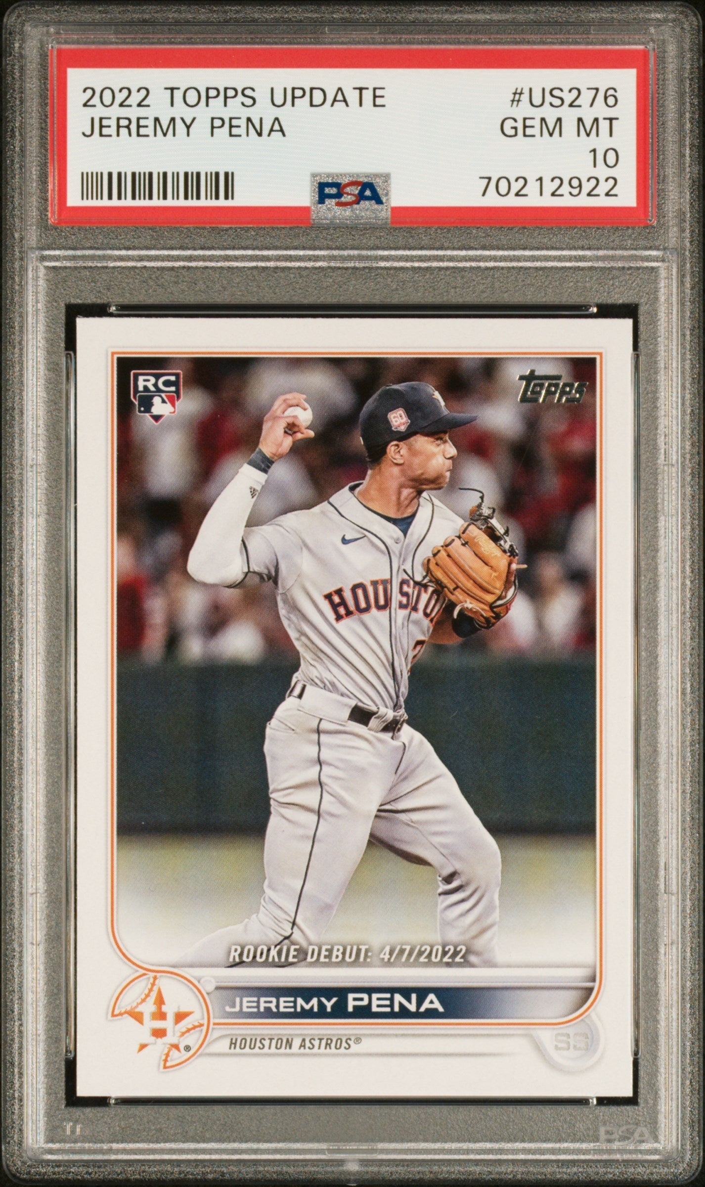 Graded 2022 Topps Update Jeremy Pena #US276 Rookie RC Baseball Card PSA 10 Gem Mint