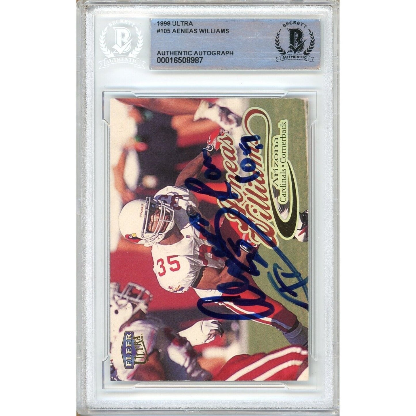 1999 Fleer Ultra #105 — Aeneas Williams Arizona Cardinals Autographed Trading Card — Beckett Authentication