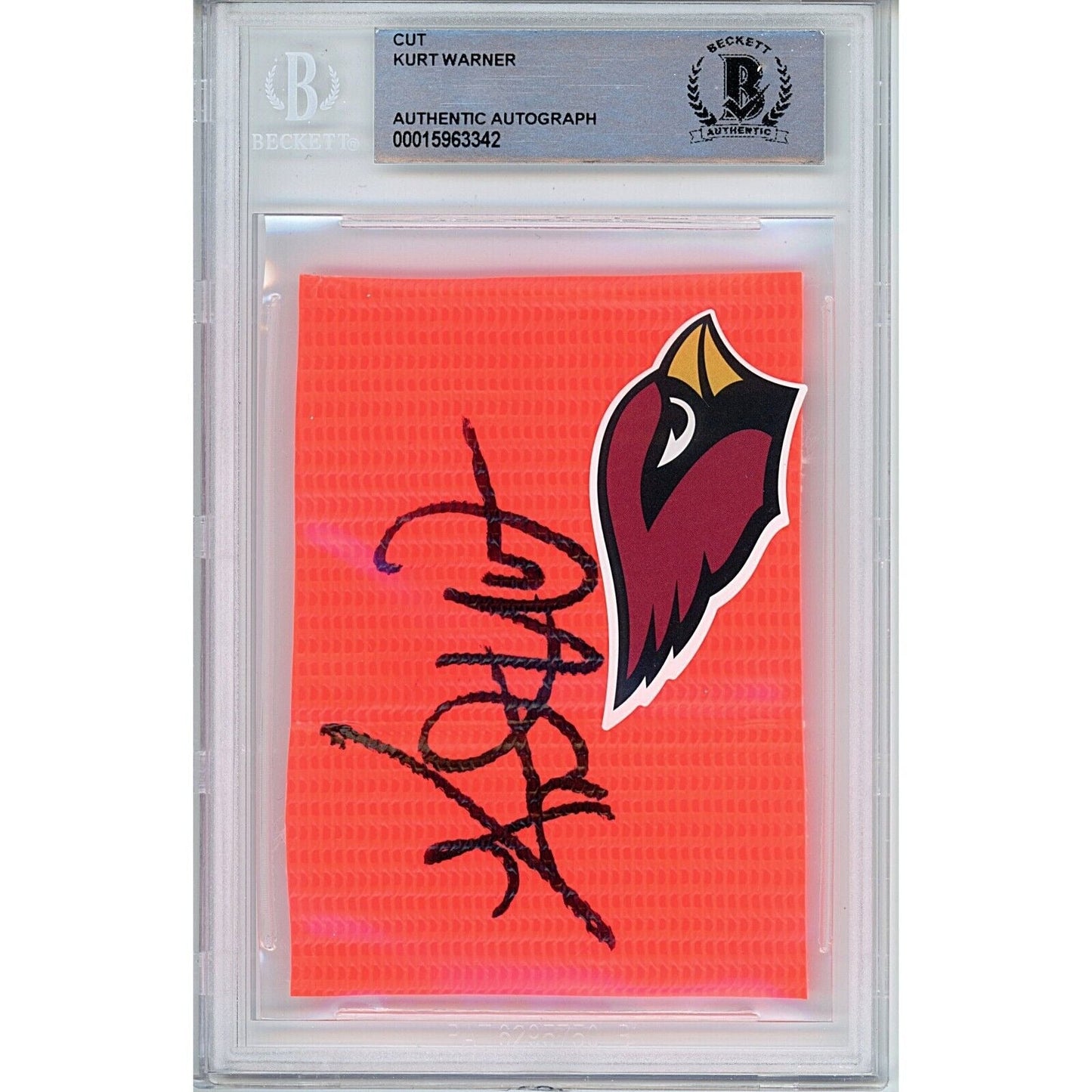 Kurt Warner Arizona Cardinals Autographed Football Pylon Signature Cut — Beckett Authentication