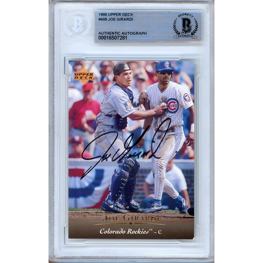 1995 Upper Deck #409 — Joe Girardi Colorado Rockies Autographed Trading Card — Beckett Authentication