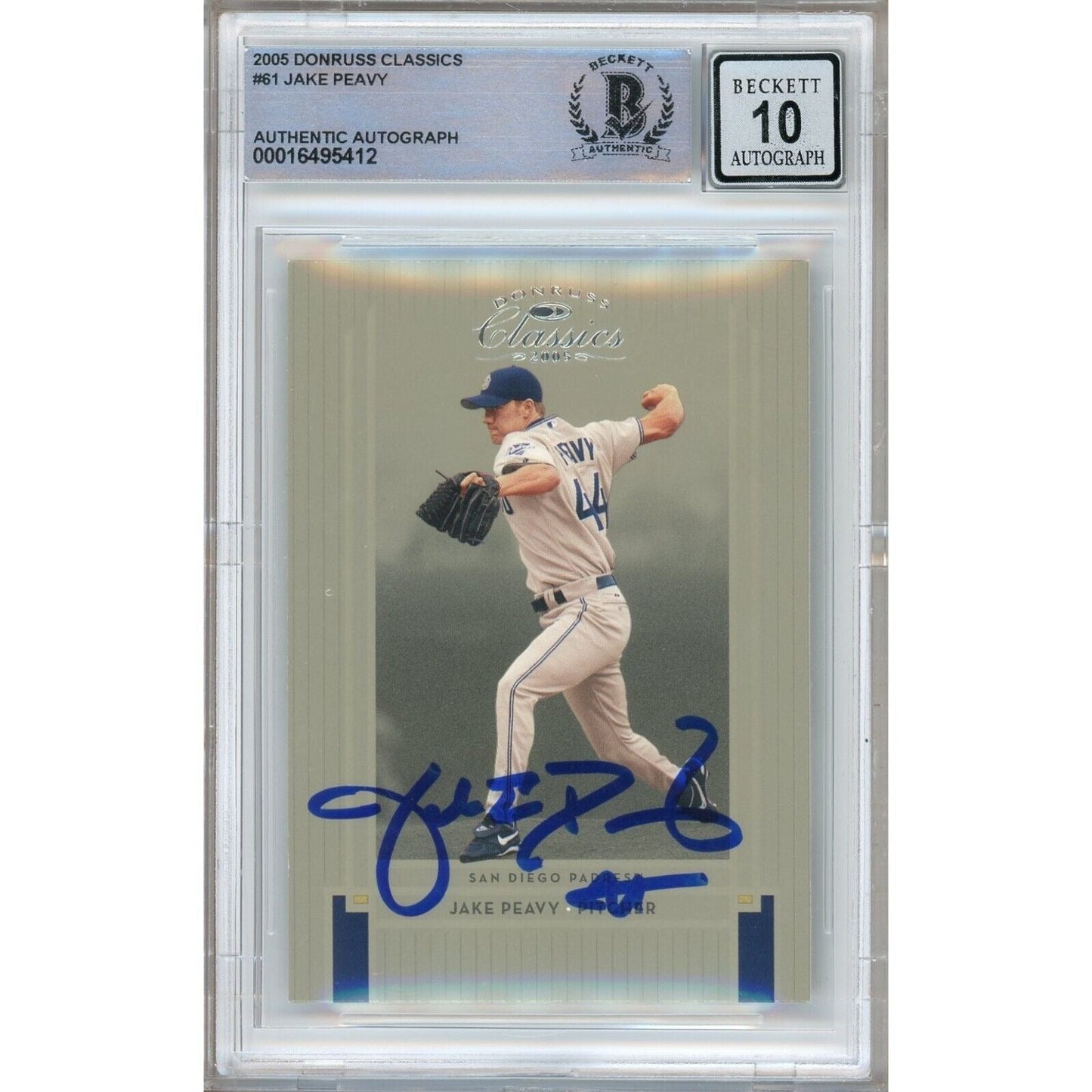 2005 Donruss Classics #61 — Jake Peavy San Diego Padres Autographed Trading Card — Beckett Authentication