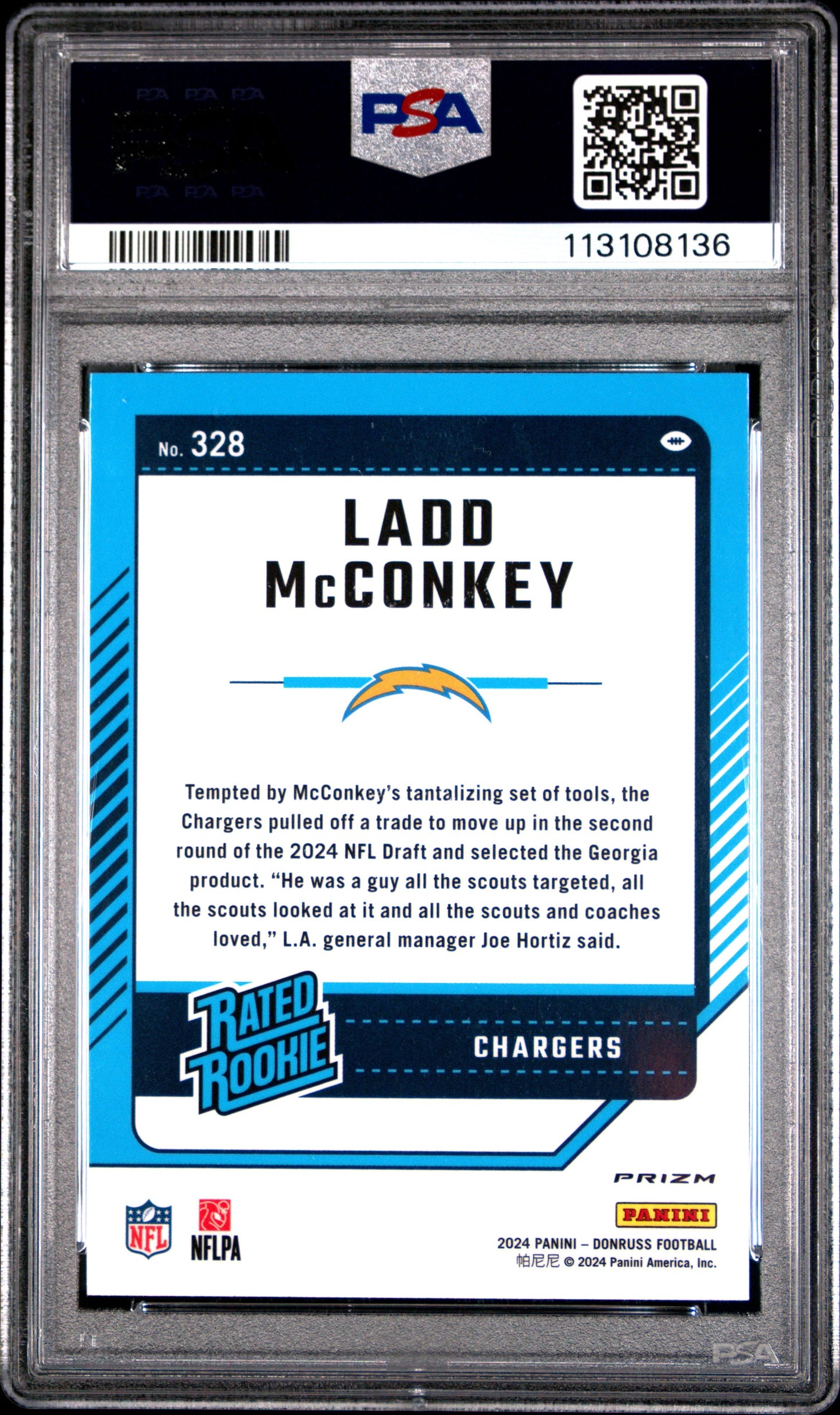 Graded 2024 Panini Donruss Ladd McConkey #328 Optic Preview Red Wave Rookie RC Football Card PSA 10 Gem Mint