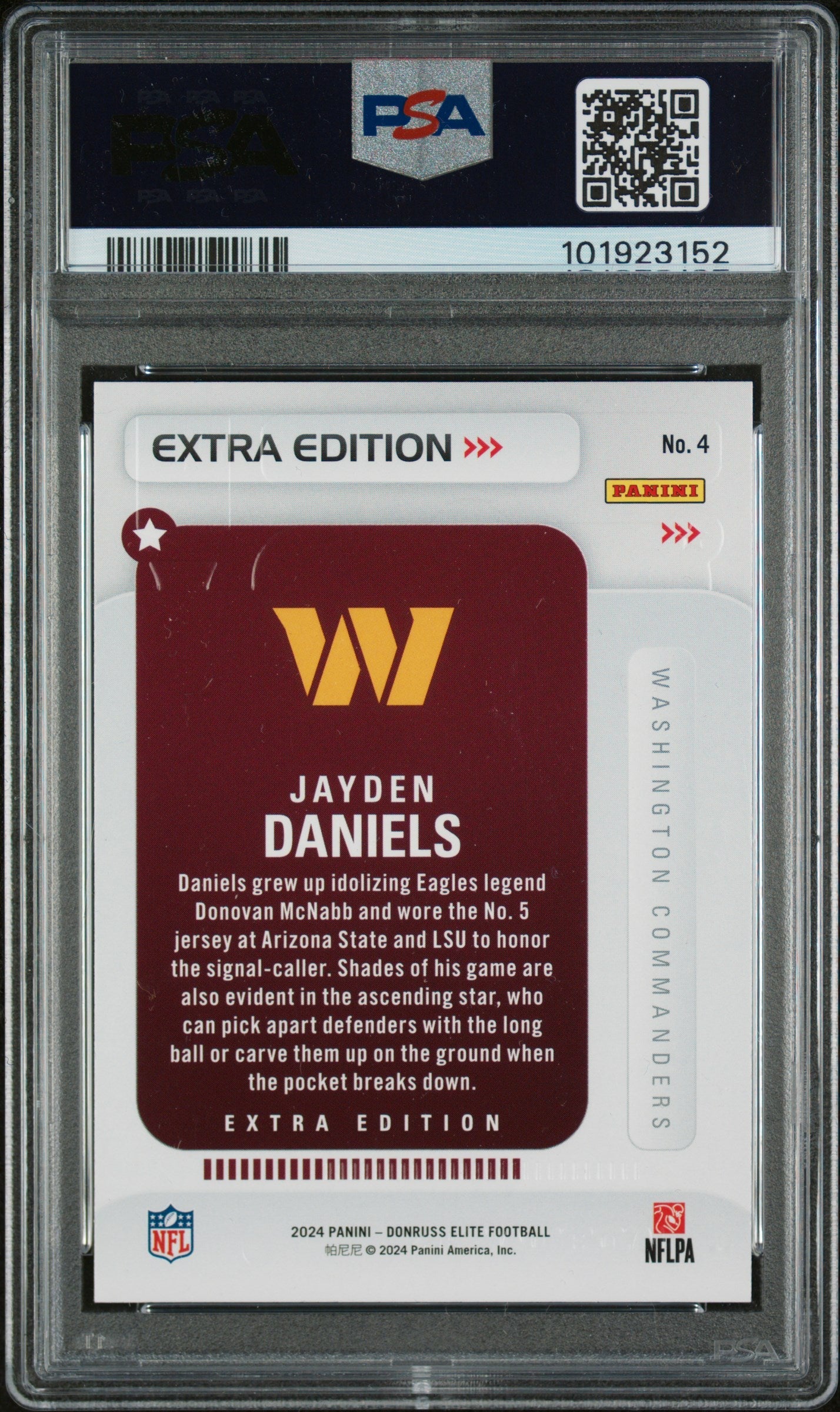 Graded 2024 Panini Donruss Elite Jayden Daniels #4 Extra Edition Rookie RC Football Card PSA 10 Gem Mint