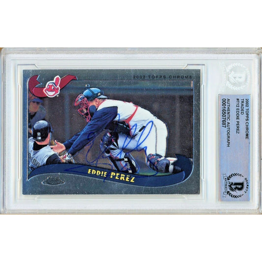 2002 Topps Chrome Traded #T12 — Eddie Perez Cleveland Indians Autographed Trading Card — Beckett Authentication