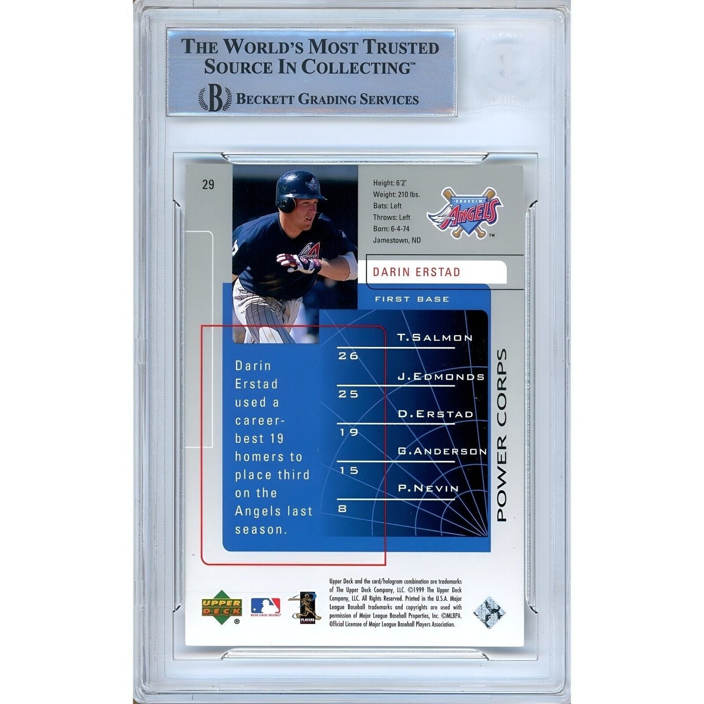 1999 Upper Deck Challengers for 70 #29 — Darin Erstad LA Angels Autographed Trading Card — Beckett Authentication