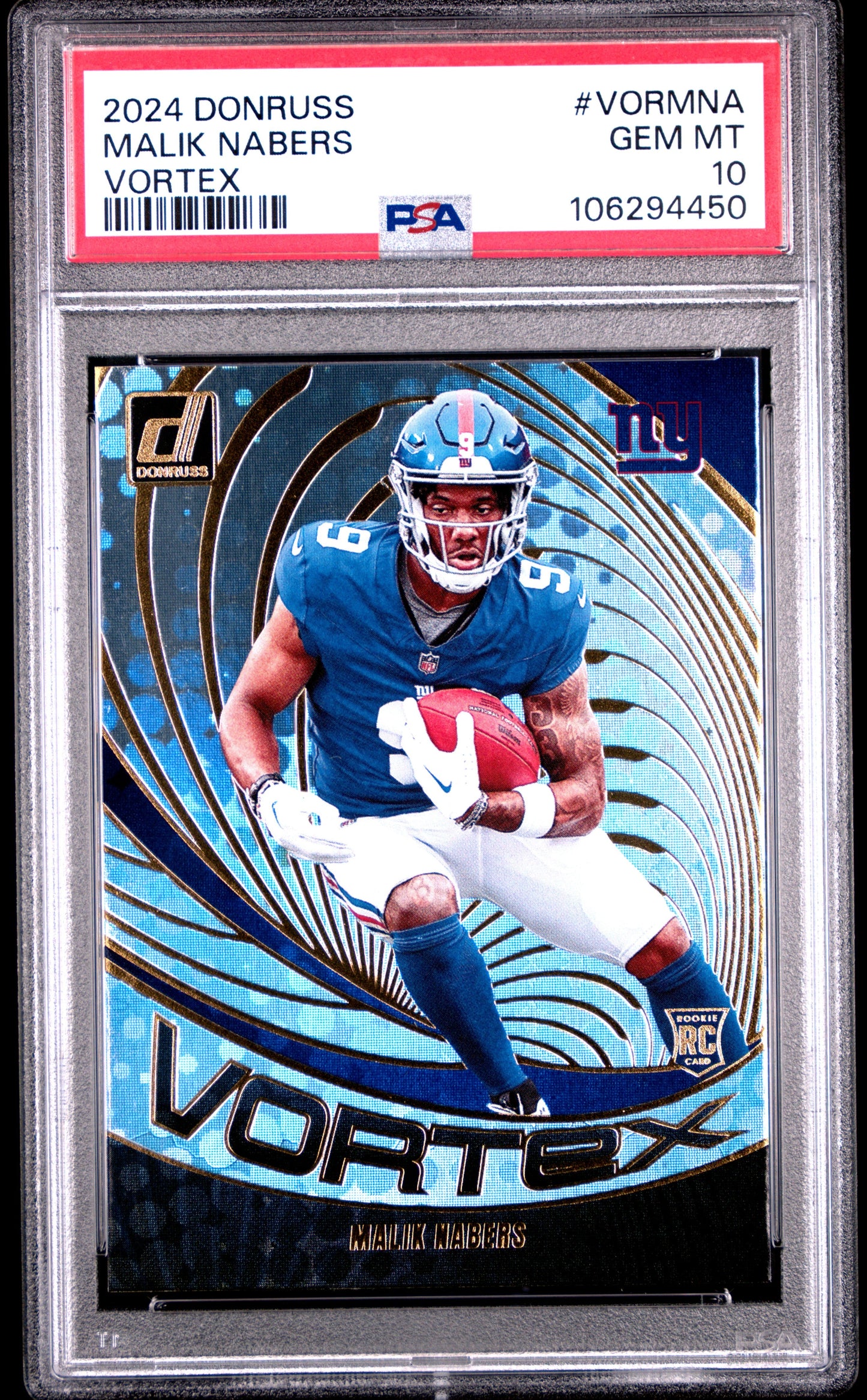 Graded 2024 Panini Donruss Malik Nabers #VORMNA Vortex Rookie RC Football Card PSA 10 Gem Mint - Sport Cards