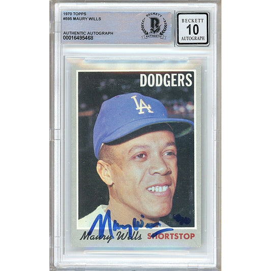 Maury Wills Los Angeles Dodgers Signed 1970 Topps Card BAS BGS Auto 10 Graded Slab