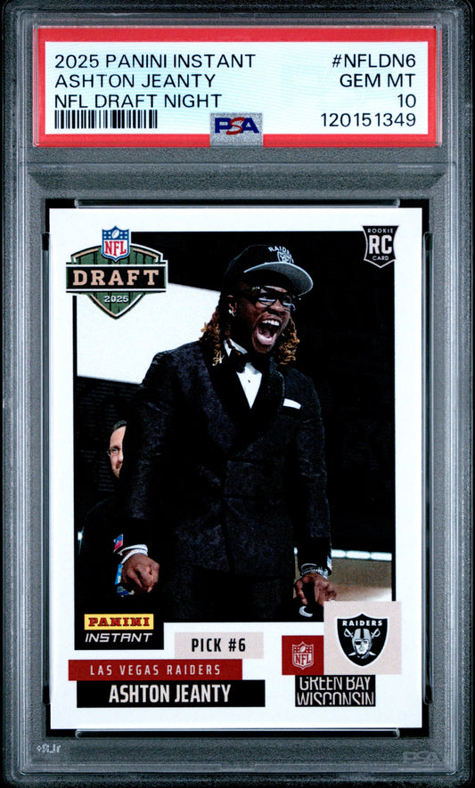 Graded 2025 Panini Instant Ashton Jeanty #NFLDN6 NFL Draft Night Rookie RC Football Card PSA 10 Gem Mint