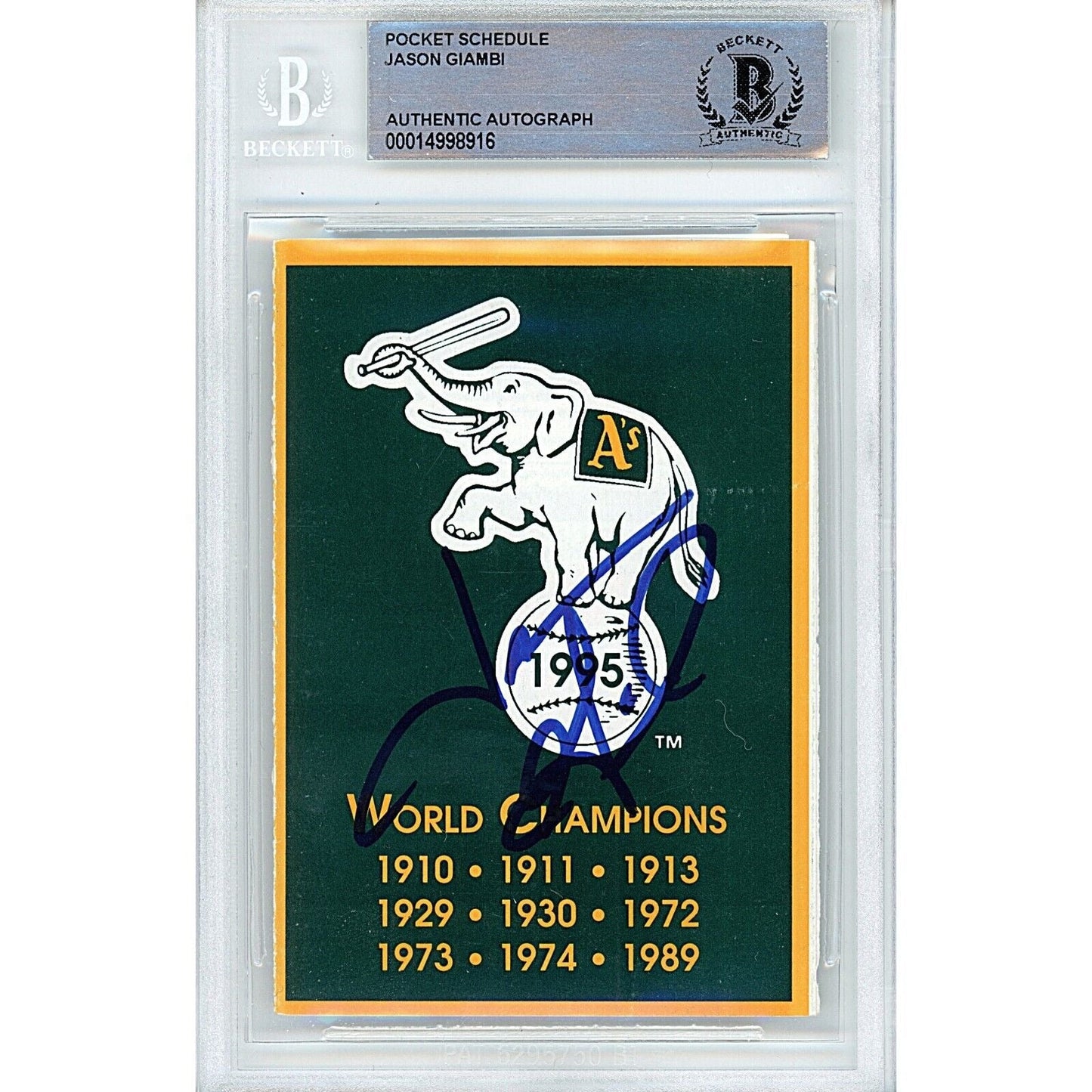 Jason Giambi Oakland Athletics Autographed 1995 Season Pocket Schedule — Beckett Authentication