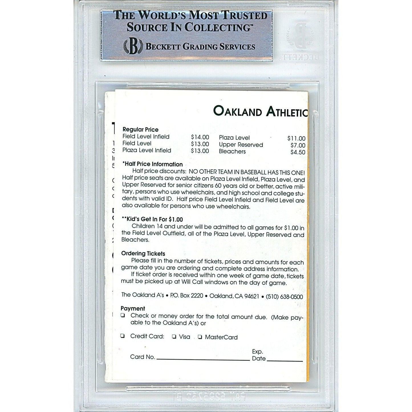Jason Giambi Oakland Athletics Autographed 1995 Season Pocket Schedule — Beckett Authentication