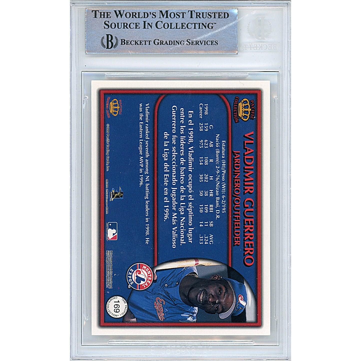 Vladimir Guerrero Signed Montreal Expos 1999 Pacific Crown Baseball Card Beckett Slab