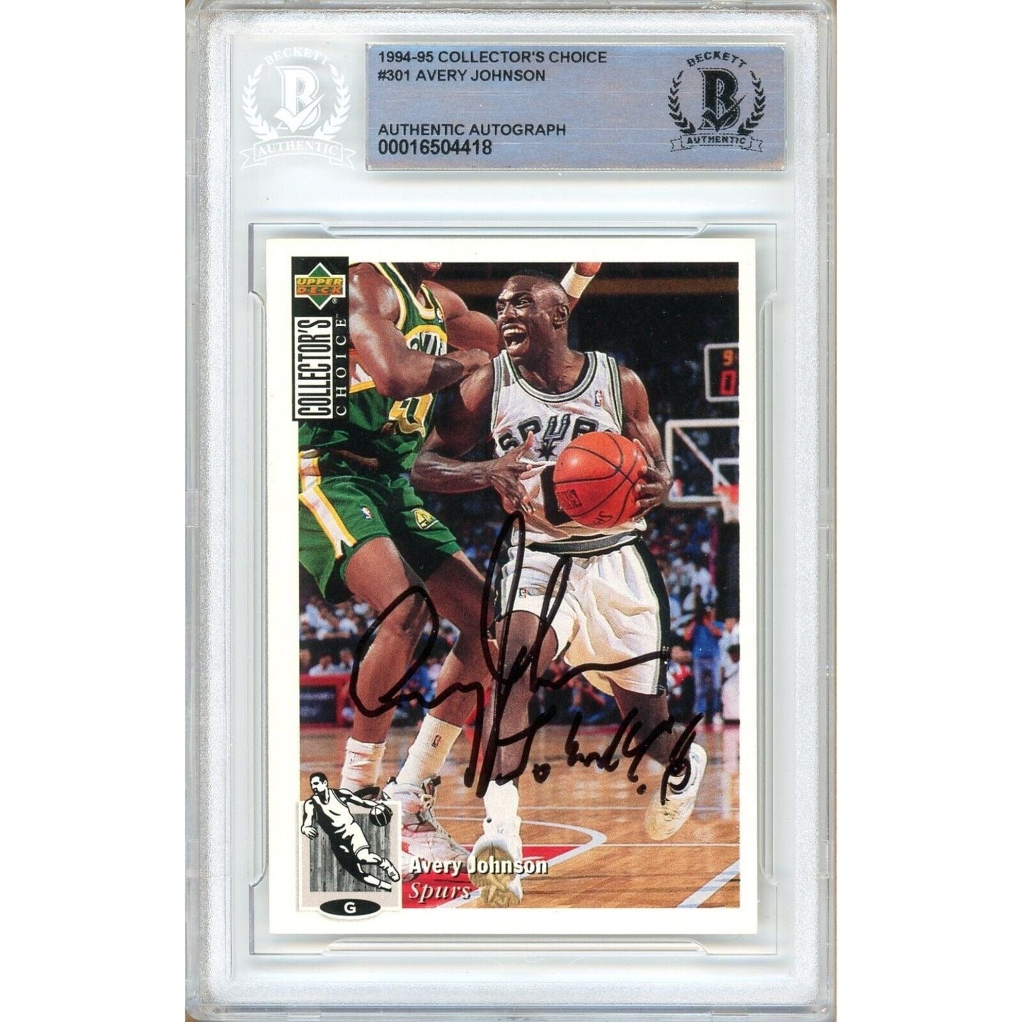 1994-1995 Collectors Choice #301 — Avery Johnson San Antonio Spurs Autographed Trading Card — Beckett Authentication