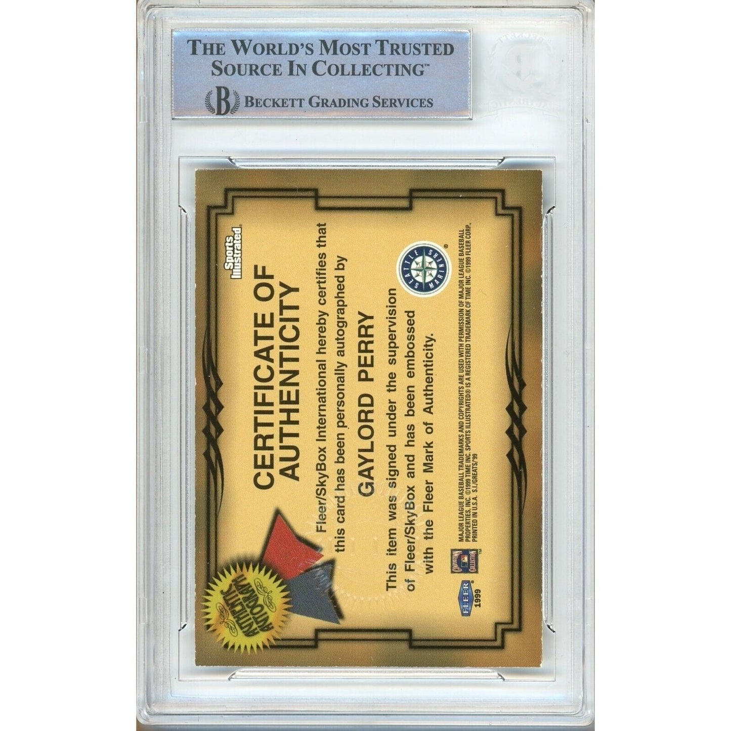 1999 Fleer Sports Illustrated Greats of the Game #56 — Gaylord Perry Seattle Mariners Autographed Trading Card — Beckett Authentication