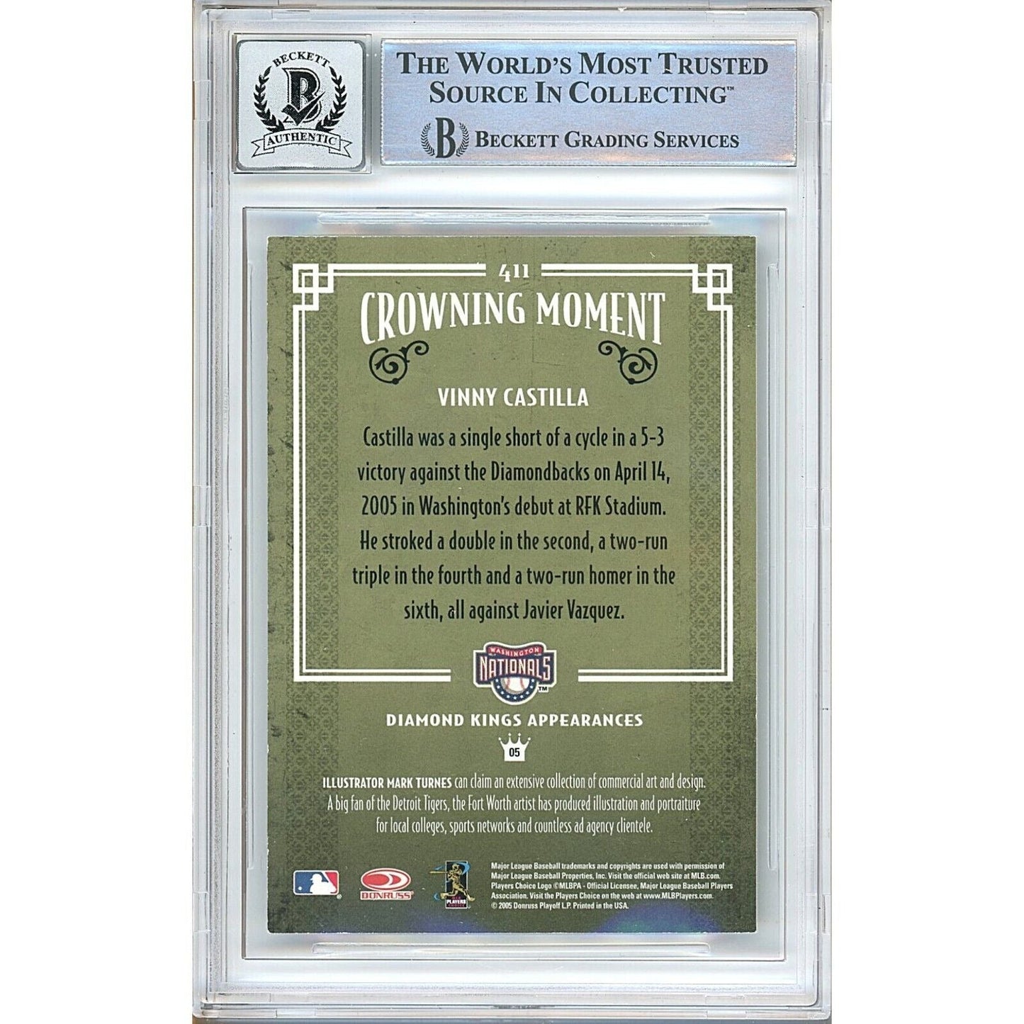 Vinny Castilla Washington Nationals Signed 2005 Diamond Kings Card BGS Auto 10 Graded
