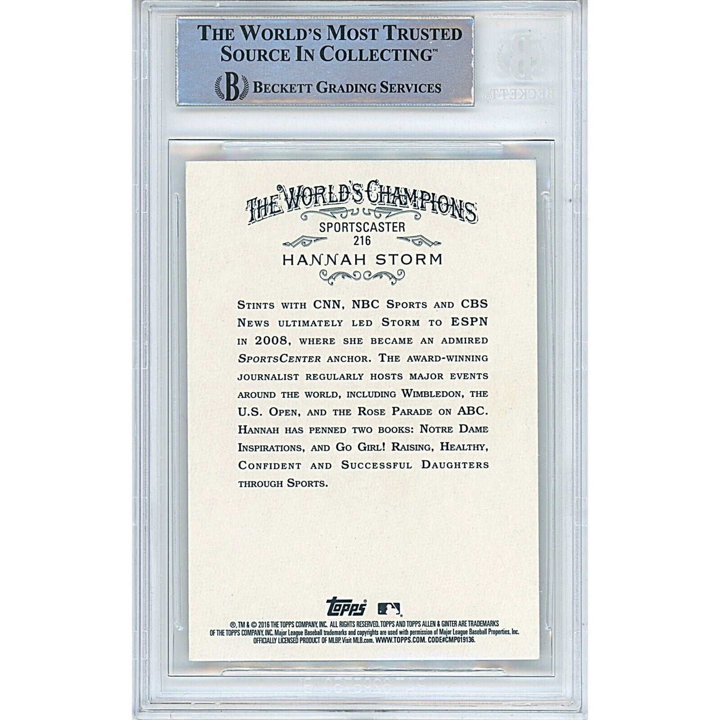 2016 Topps Allen and Ginter #216 — Hannah Storm ESPN Autographed Trading Card — Beckett Authentication - Sport Cards